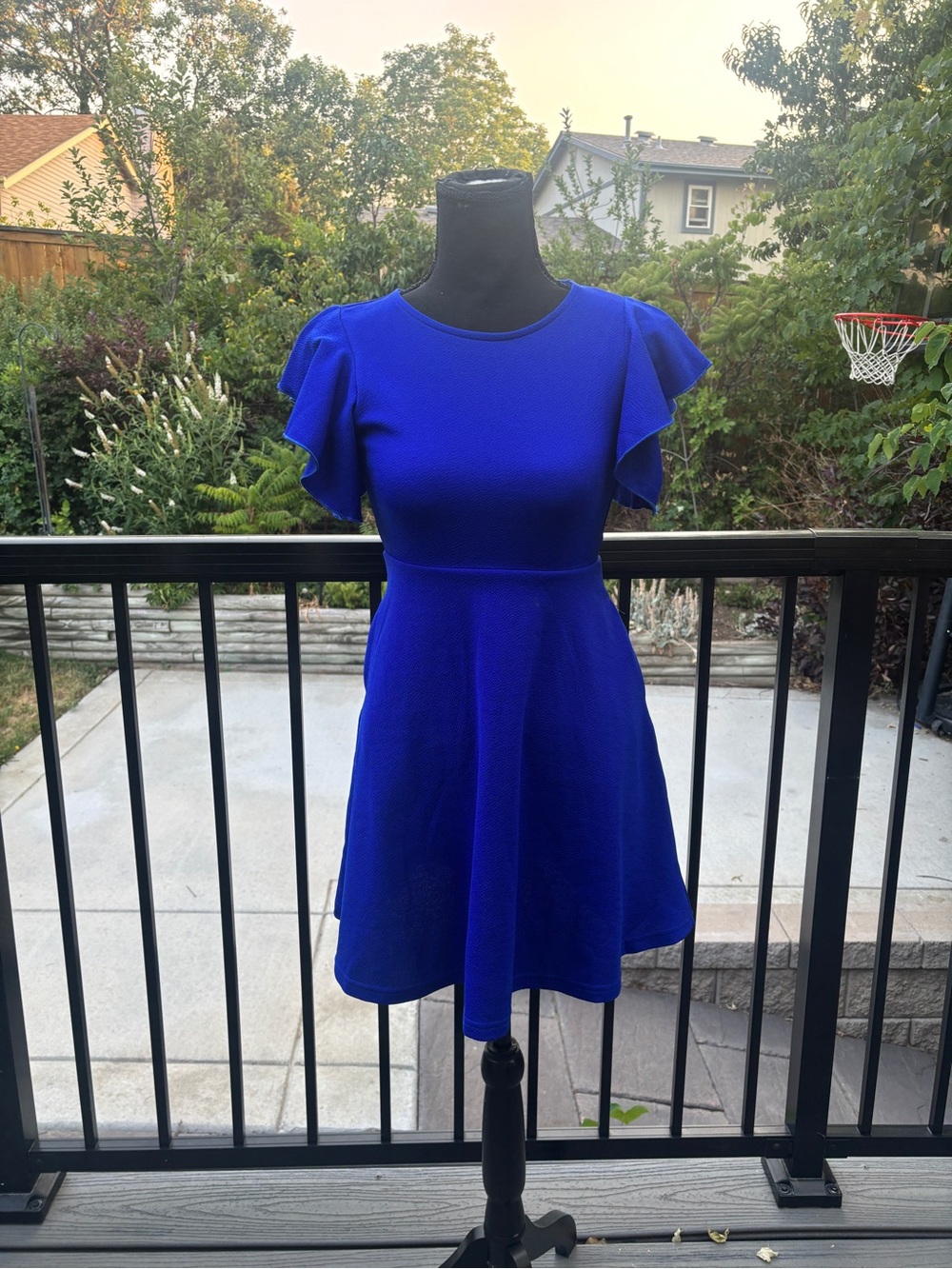 Girl’s Fit-and-Flare Mini Dress with Flutter Sleeves in Royal Blue